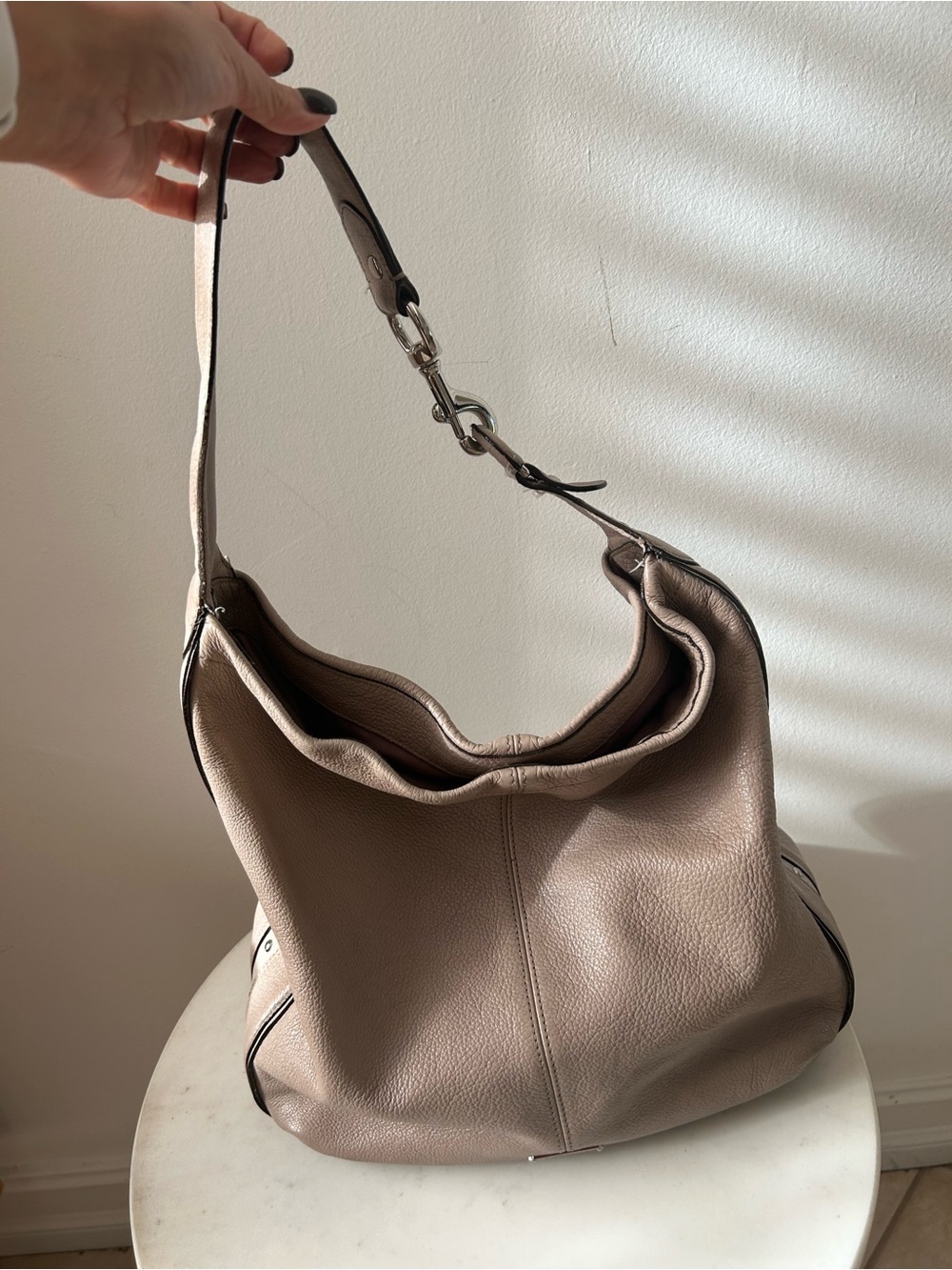 Coach Taupe Pebbled Leather Hobo Bag